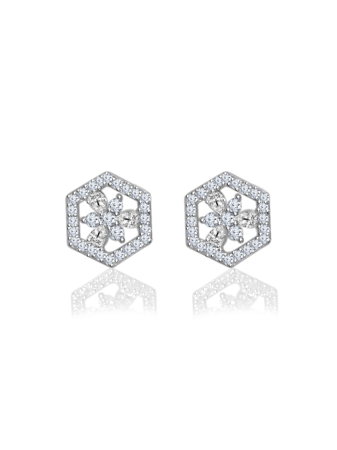 Silver Hexagonal Studs 925 Sterling Silver Earrings
