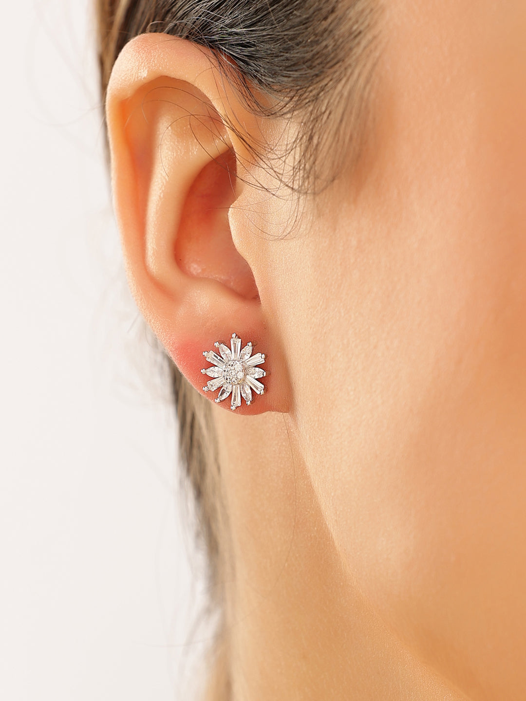 Silver Dazzling Floral Studs 925 Sterling Silver Earrings