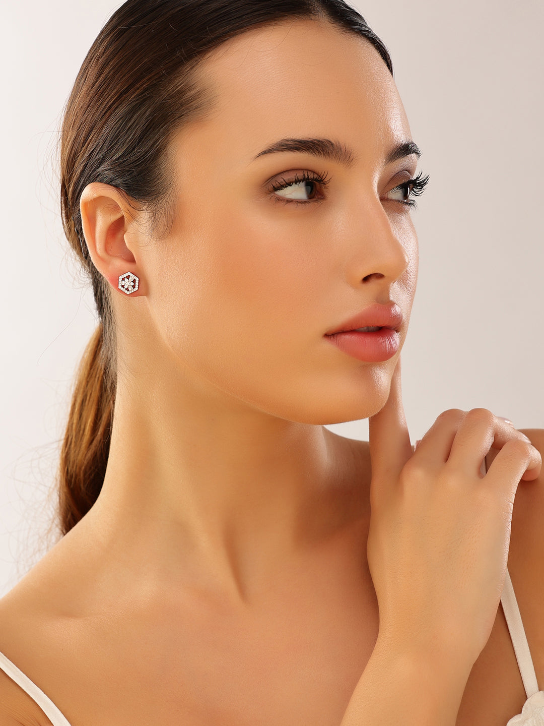 Silver Hexagonal Studs 925 Sterling Silver Earrings