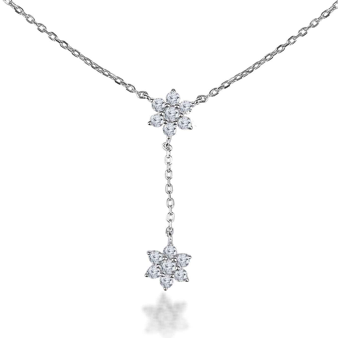 Silver Floral Drop Y 925 Sterling Silver Necklace