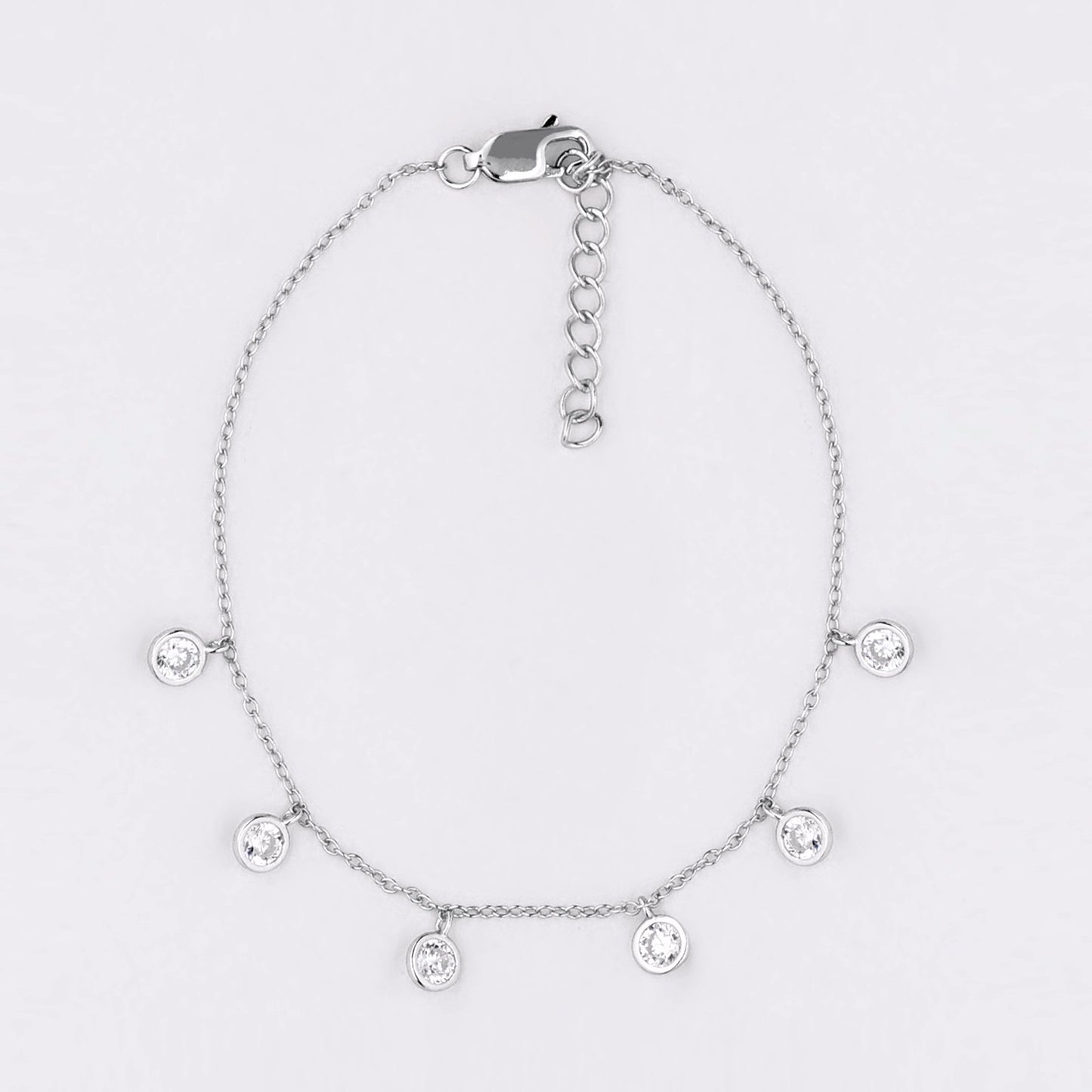 Silver Solitaire Circle Charms 925 Sterling Silver Bracelet