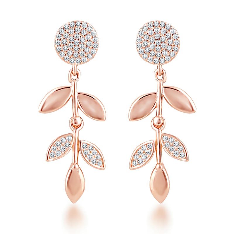 Rose Gold Hanging Leaf Studds 925 Sterling Silver Earrings