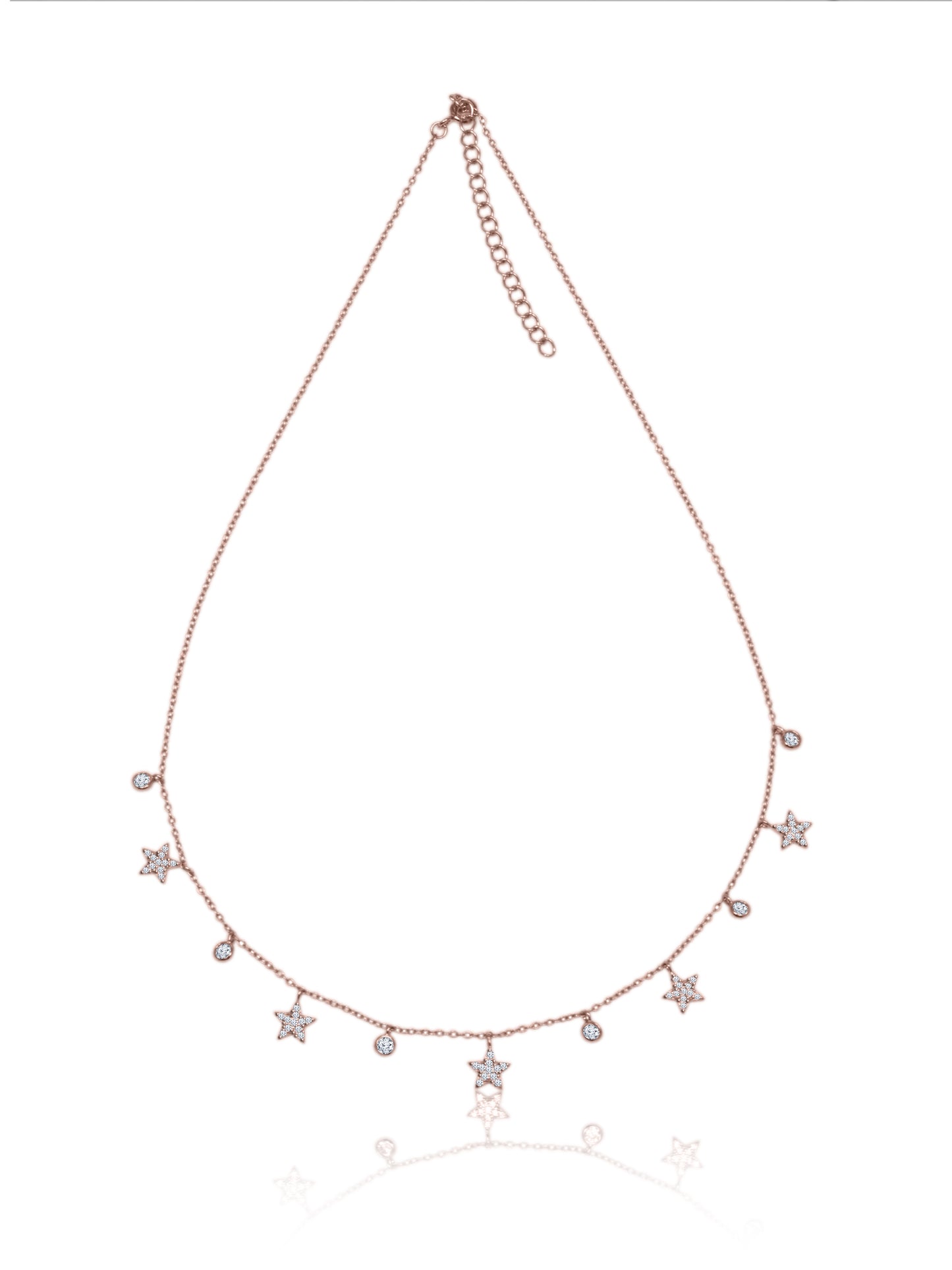 Rose Gold Studded Star Light Charm 925 Sterling Silver Necklace