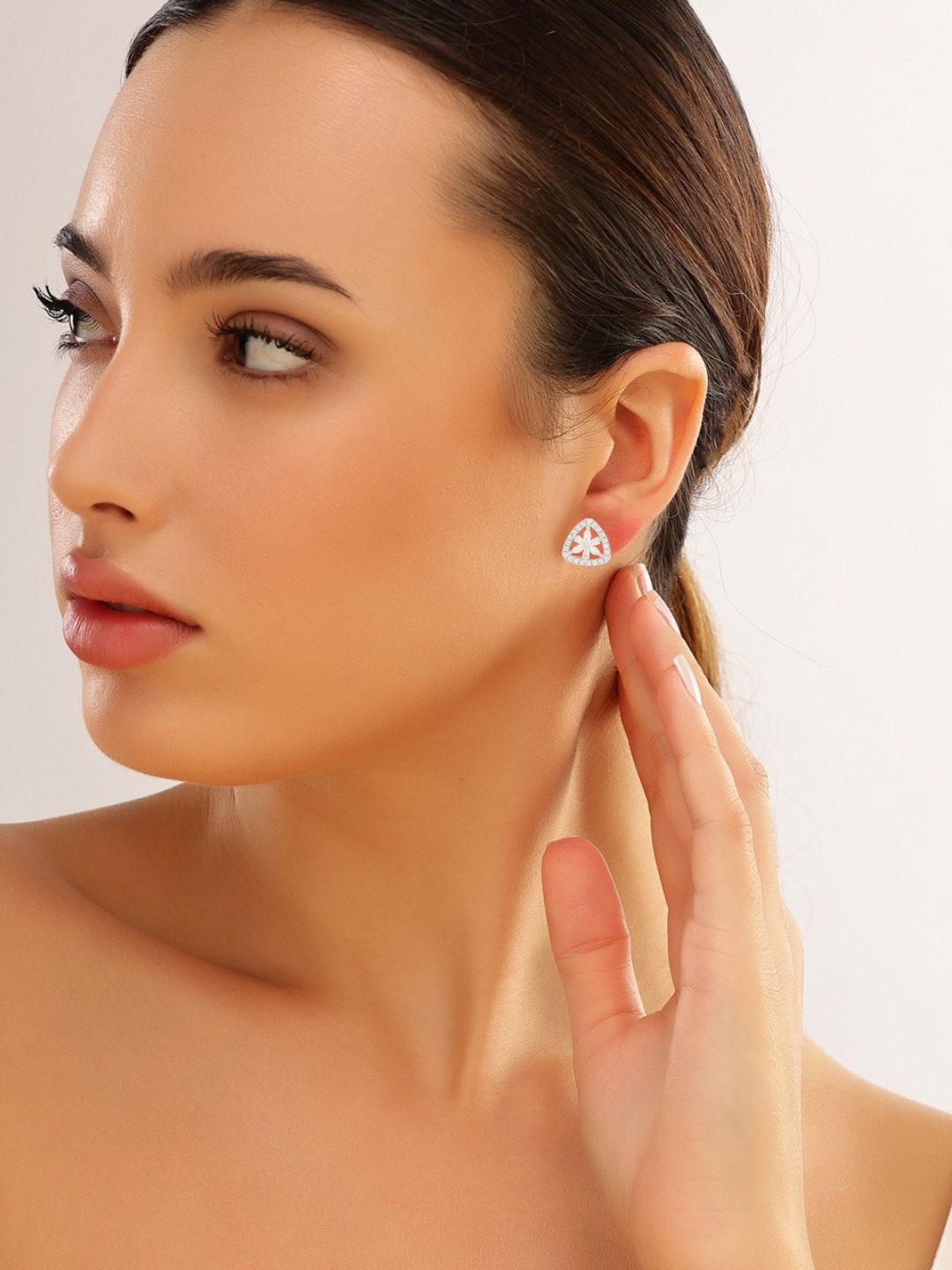 Silver Floral Triangle Studs 925 Sterling Silver Earrings