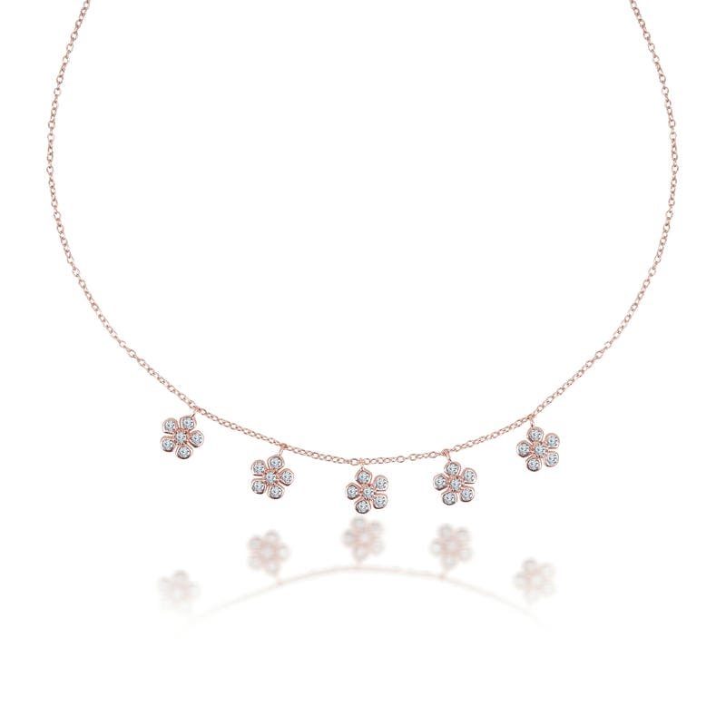 Rose Gold Periwinkle Flower Charm 925 Sterling Silver Necklace