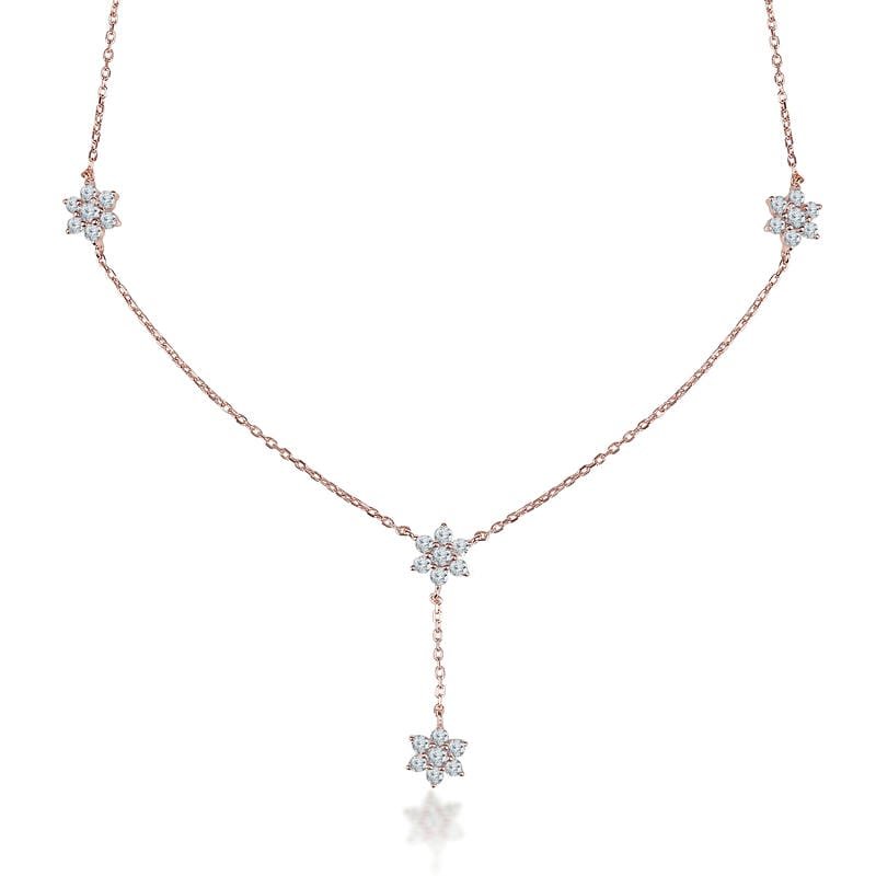 Rose Gold Floral Drop Y 925 Sterling Silver Necklace