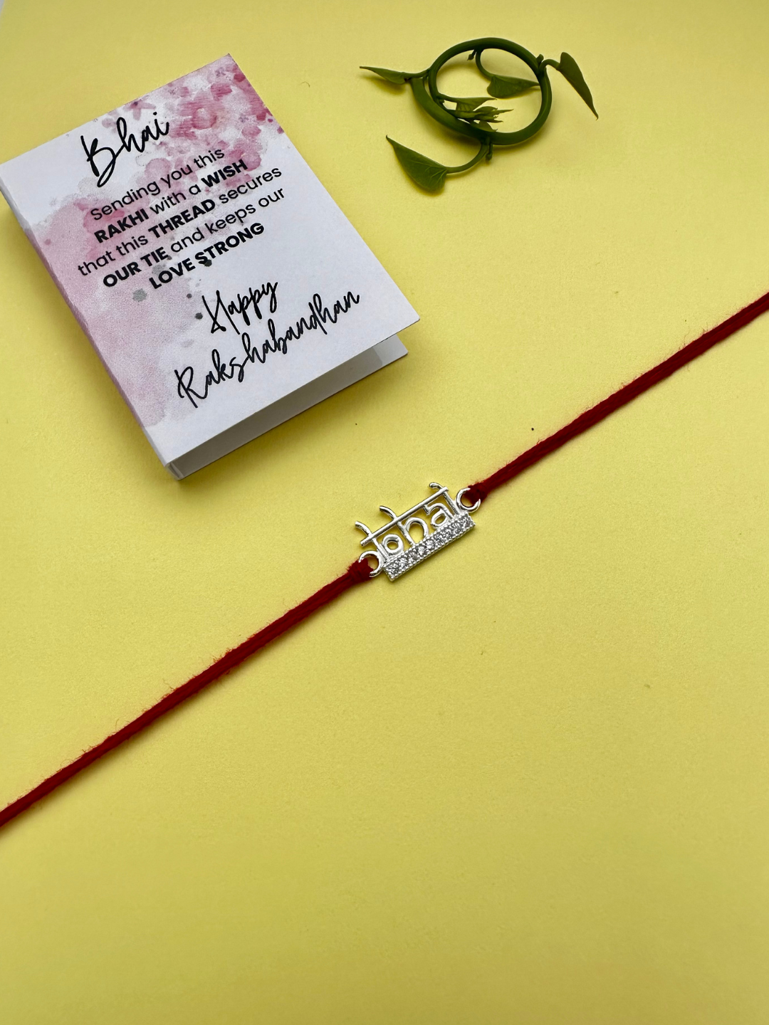 925 Sterling Silver Bhai Brother Rakhi with silver coin, chocolate and roli chawal plate
