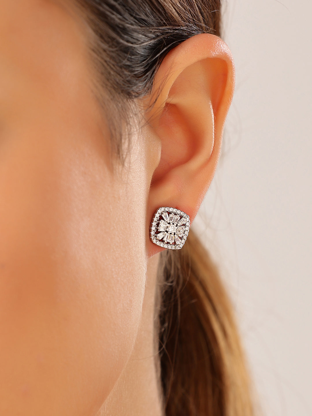 Silver Shimmering Square Studs 925 Sterling Silver Earrings