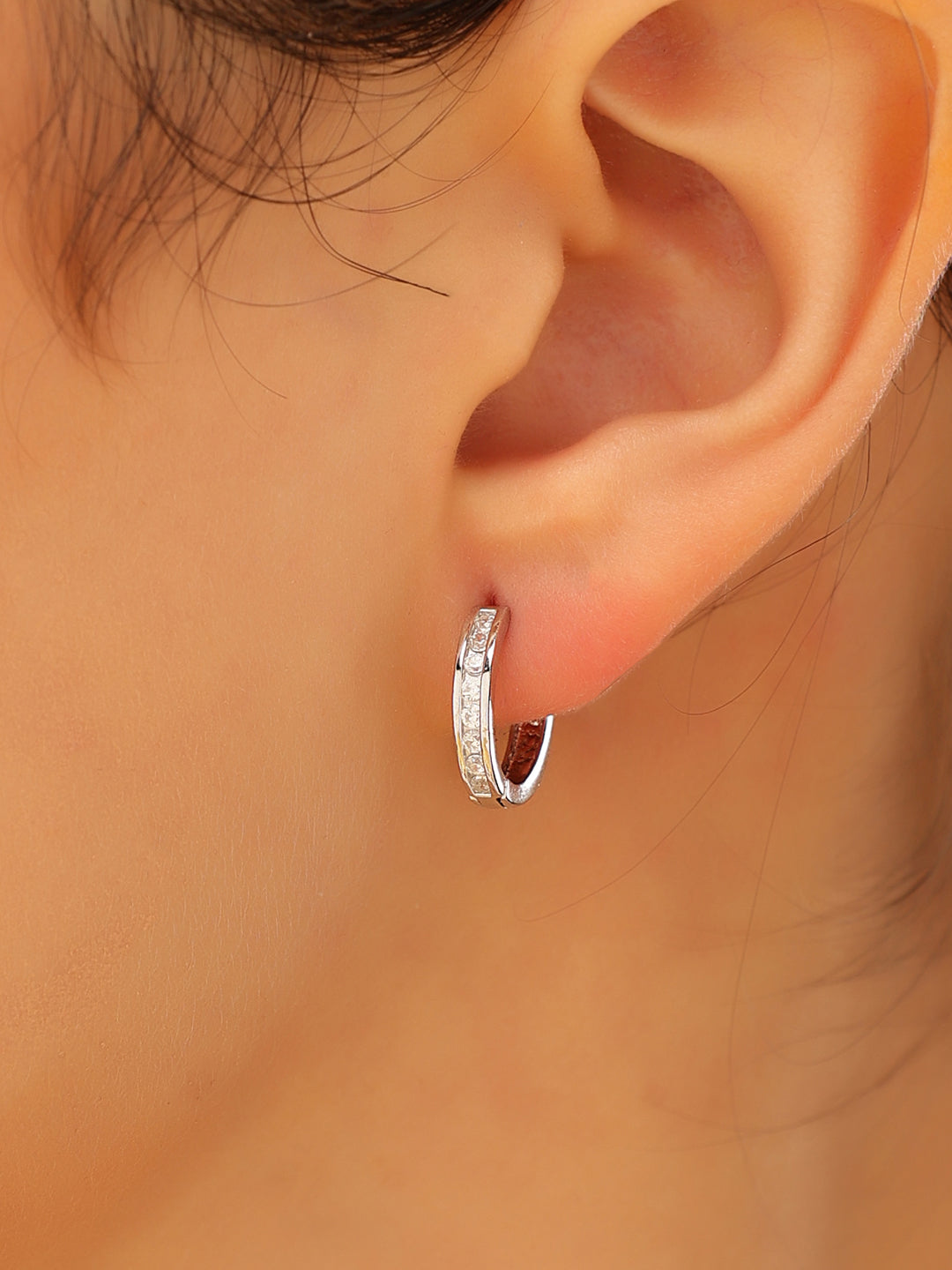 Silver Half Classic Studded Bali (3 mm) 925 Sterling Silver Earrings