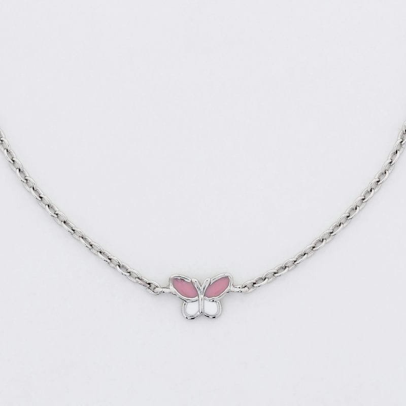 Silver Mini Pink Butterfly 925 sterling Silver Bracelet