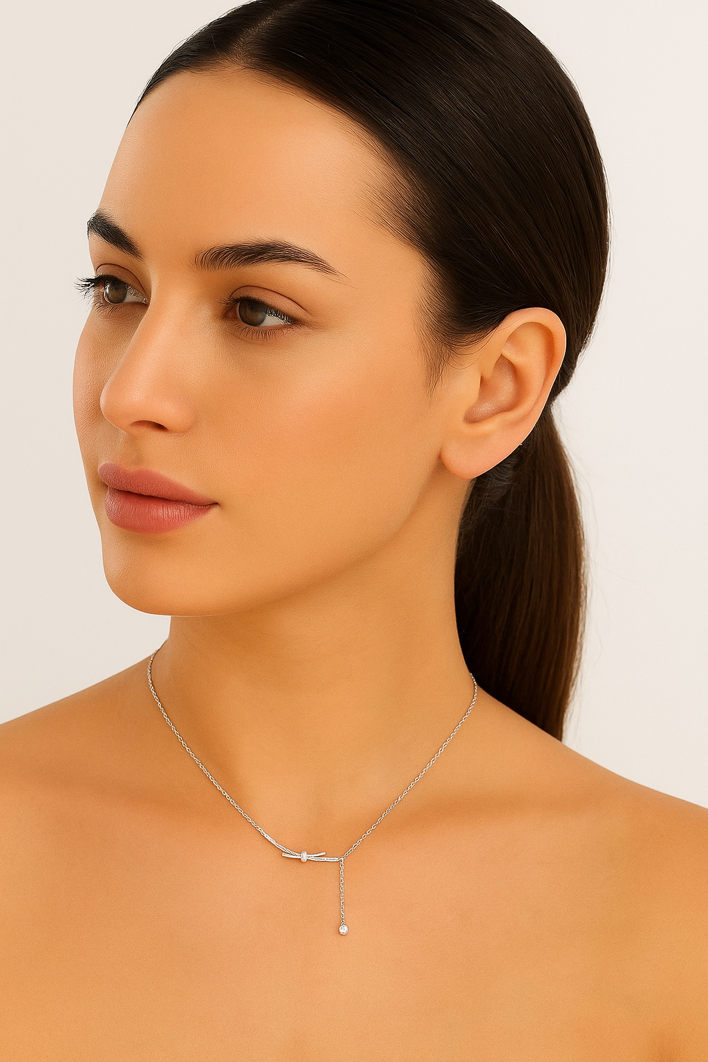 Bar Drop Knot Line 925 Sterling Silver Necklace For Women