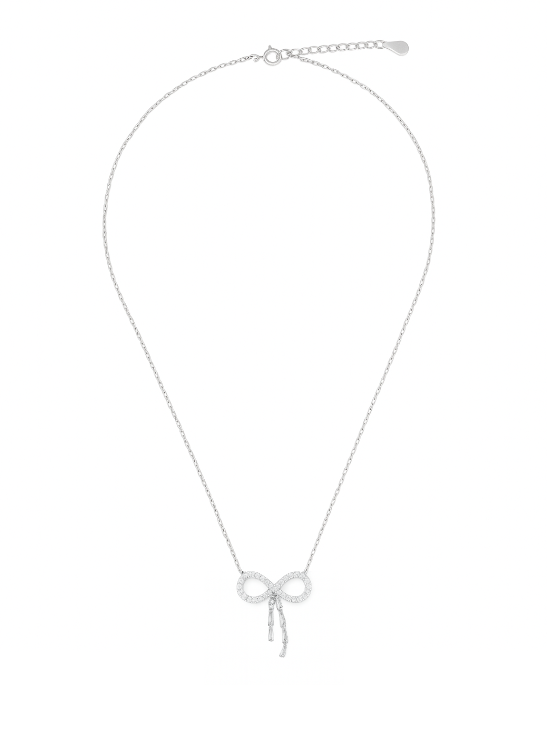 Infinity Bow 925 Sterling Silver Pendant Necklace with Dangling CZ Baguettes