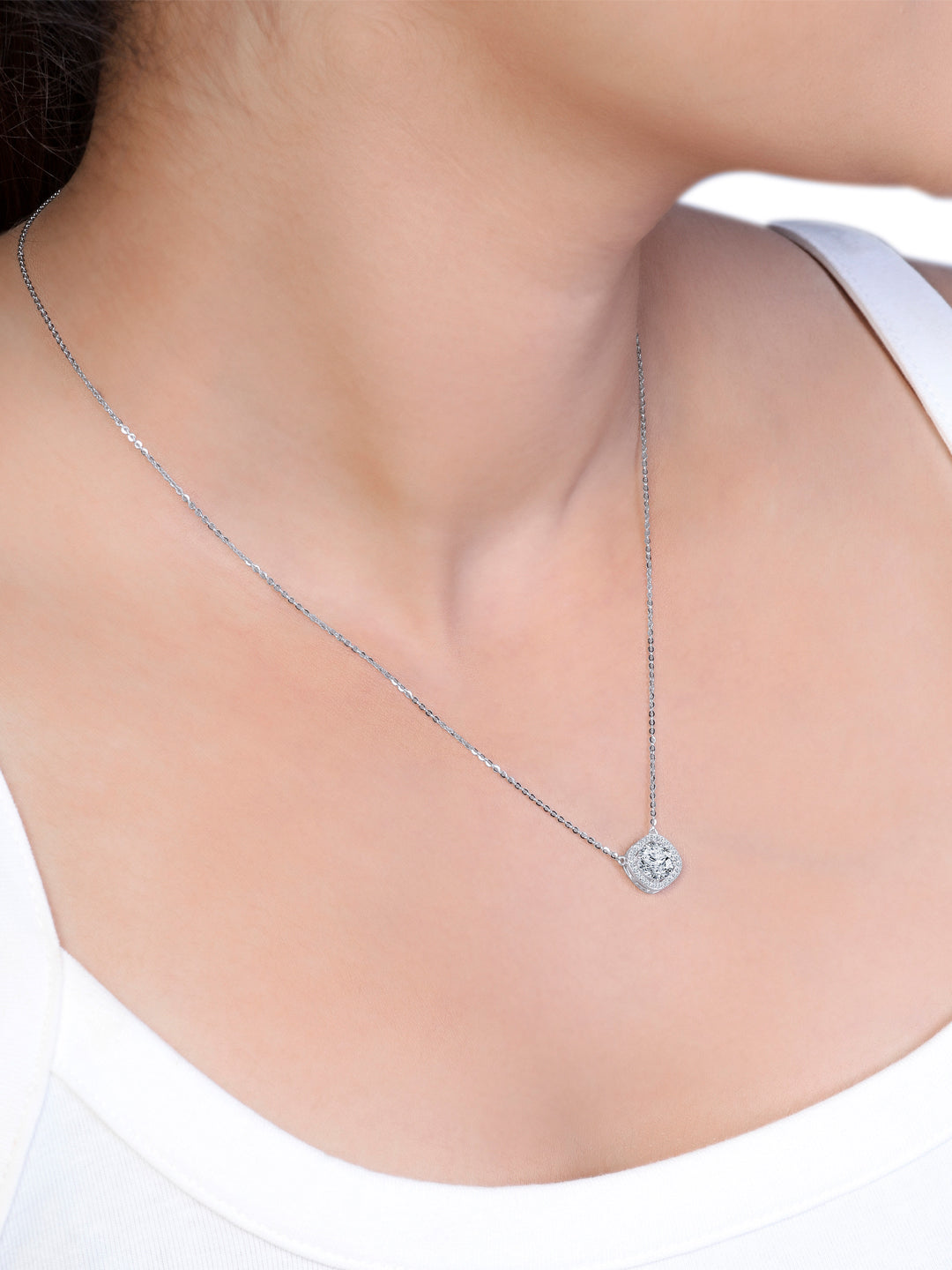 Silver Classic Studded Solitare 925 Sterling Silver Necklace and Earring Set