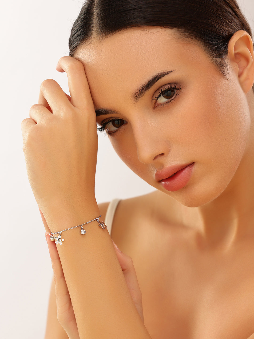 Silver Flower Charms 925 Sterling Silver Bracelet