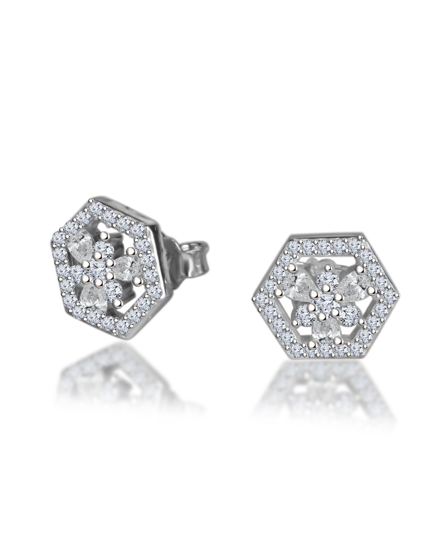 Silver Hexagonal Studs 925 Sterling Silver Earrings
