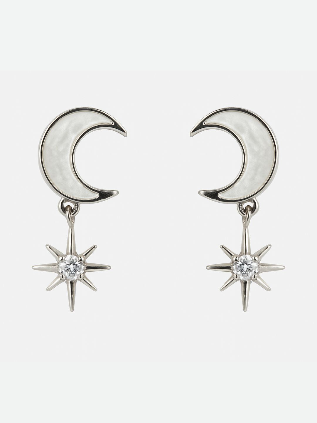 Chaand Sitara 925 Sterling Silver Moon & Star Dangler Earrings