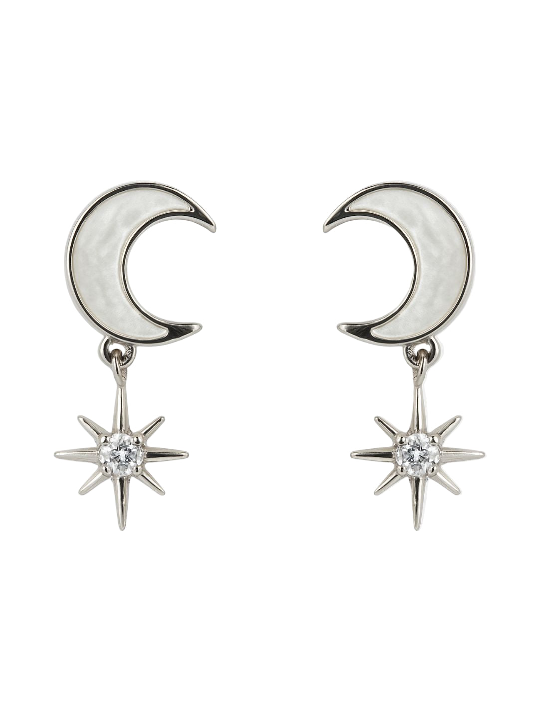 Moon & Star 925 Sterling Silver  Dangler Earrings