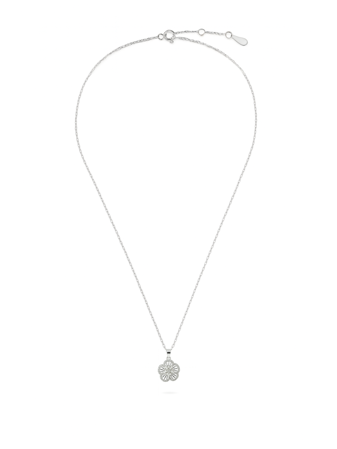 Radiant Blossom 925 Sterling Silver Floral Pendant with CZ Stones
