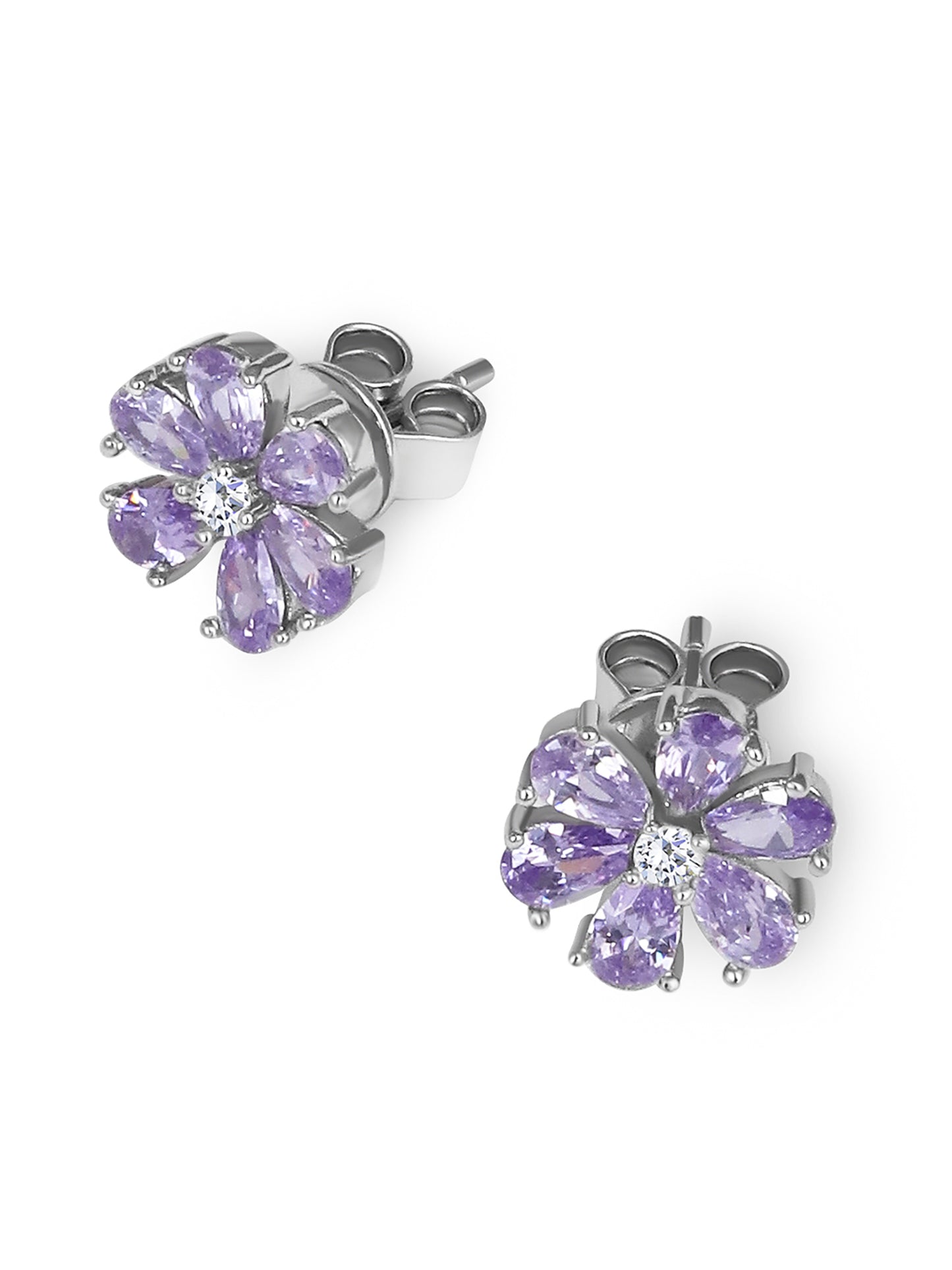 Silver Lavander Floral Studs 925 Sterling Silver Earrings