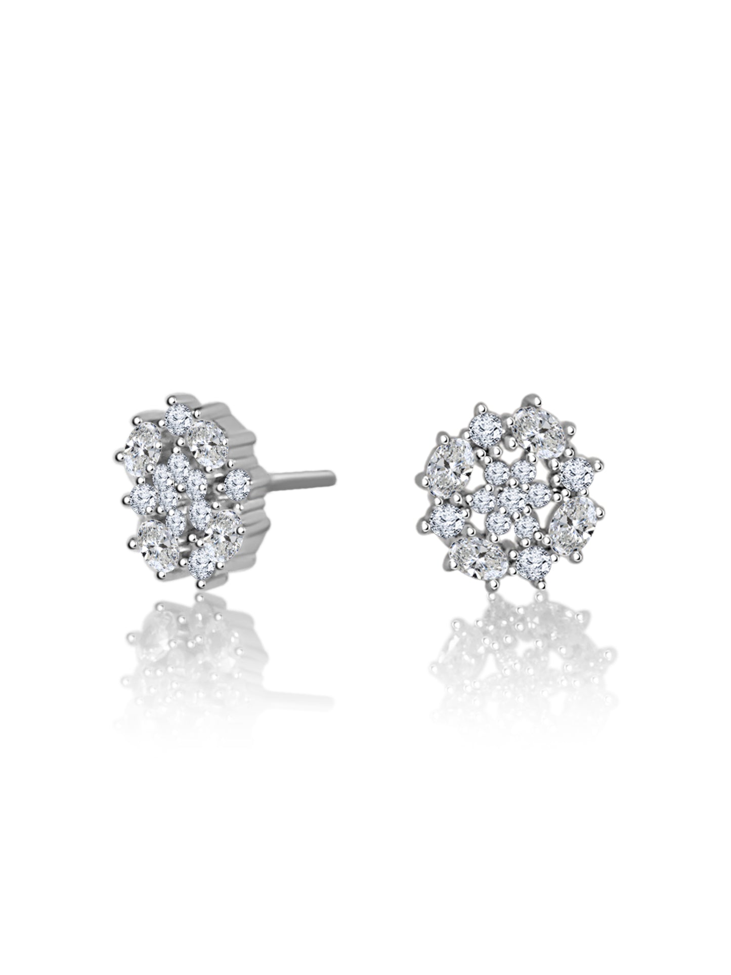 Silver Round Motif Floral 925 Sterling Silver Earrings