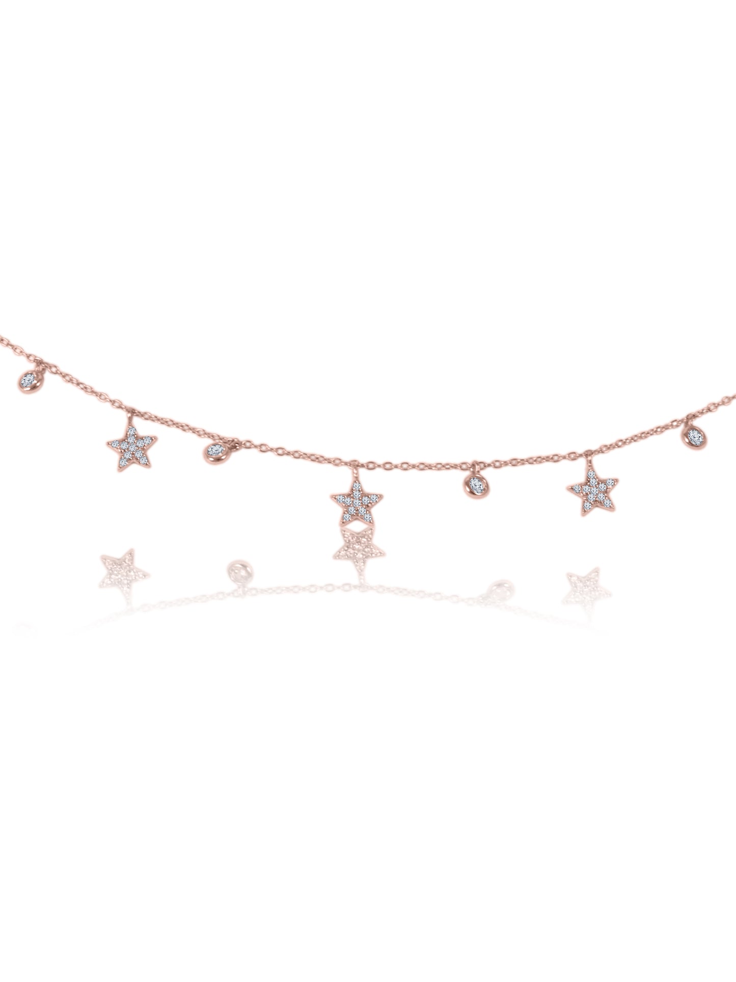 Rose Gold Studded Star Light Charm 925 Sterling Silver Necklace