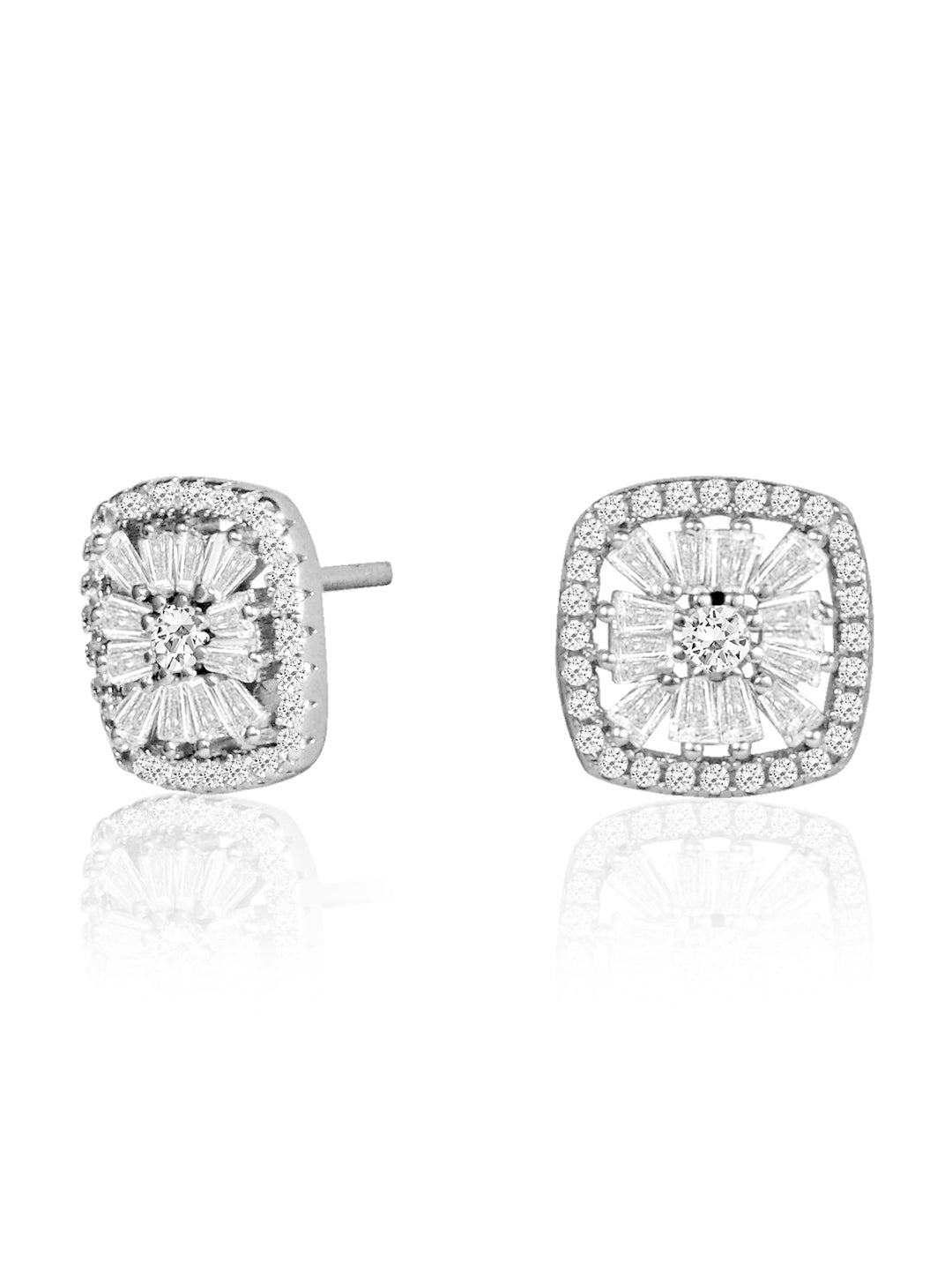 Silver Shimmering Square Studs 925 Sterling Silver Earrings