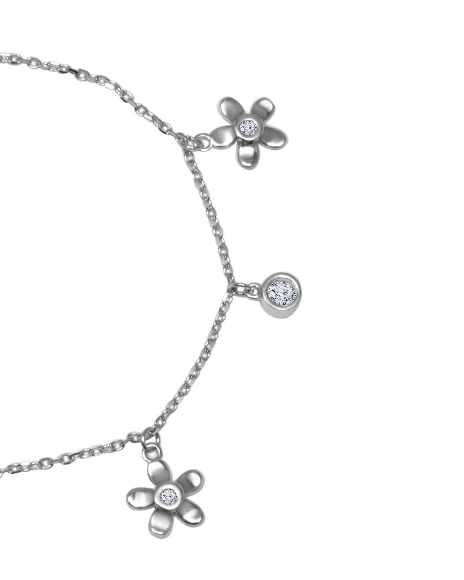 Silver Flower Charms 925 Sterling Silver Bracelet