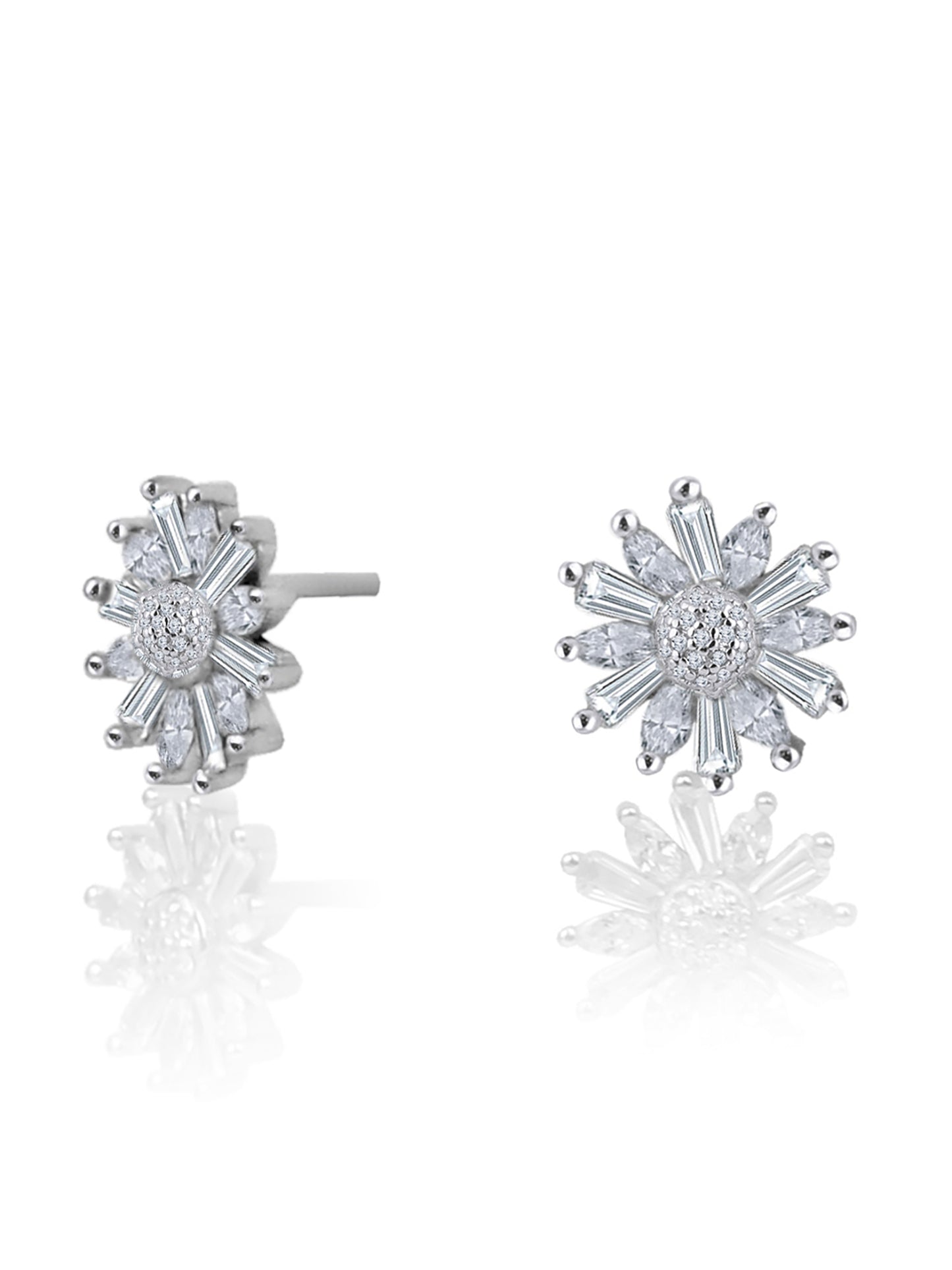 Silver Dazzling Floral Studs 925 Sterling Silver Earrings