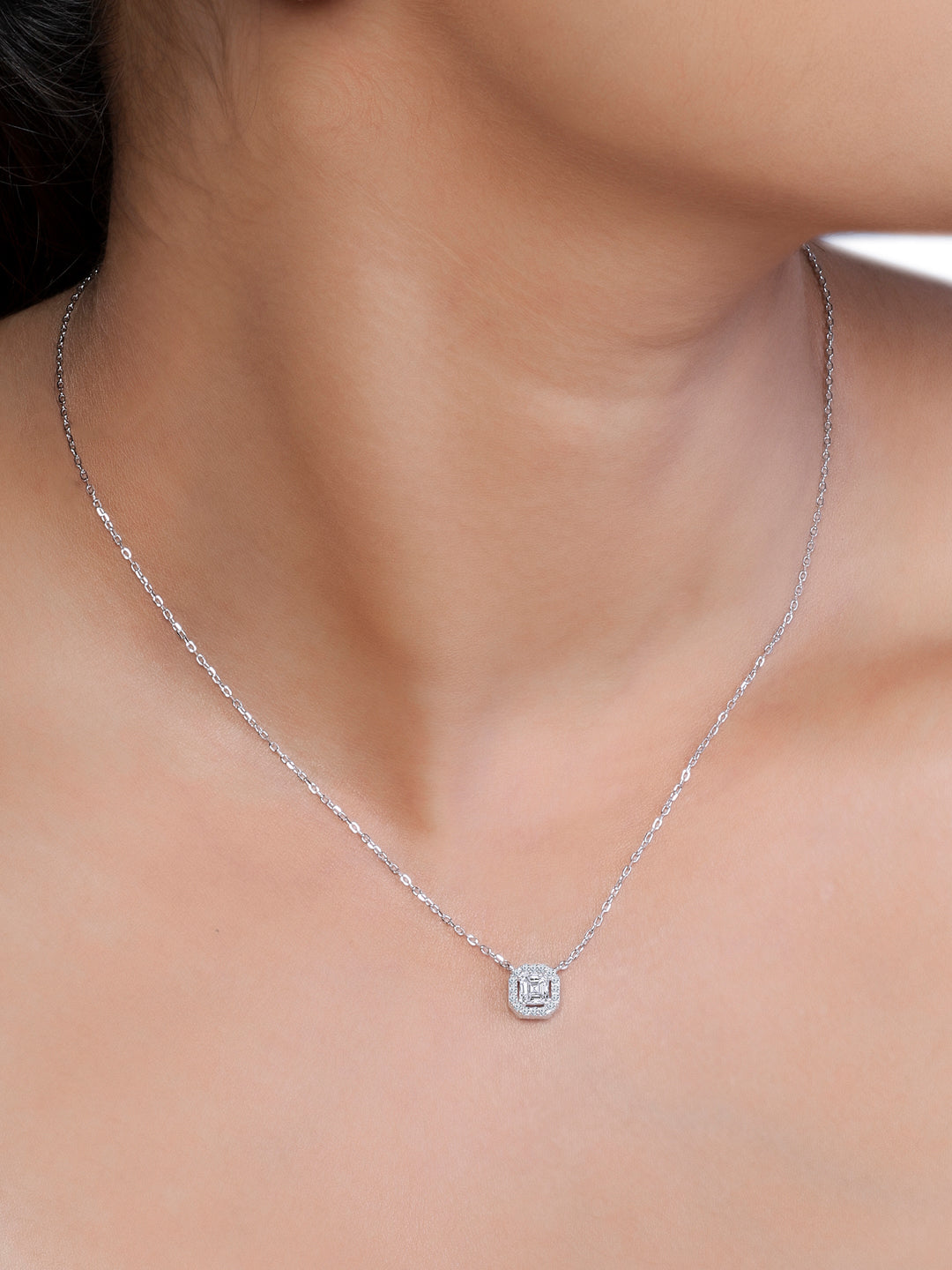 Silver Everyday Studded Solitare 925 Sterling Silver Necklace and Earring Set for women