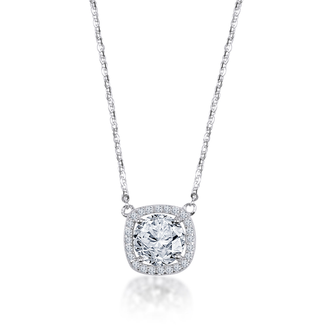 Silver Classic Studded Solitare 925 Sterling Silver Necklace and Earring Set