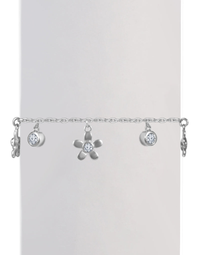 Silver Flower Charms 925 Sterling Silver Bracelet