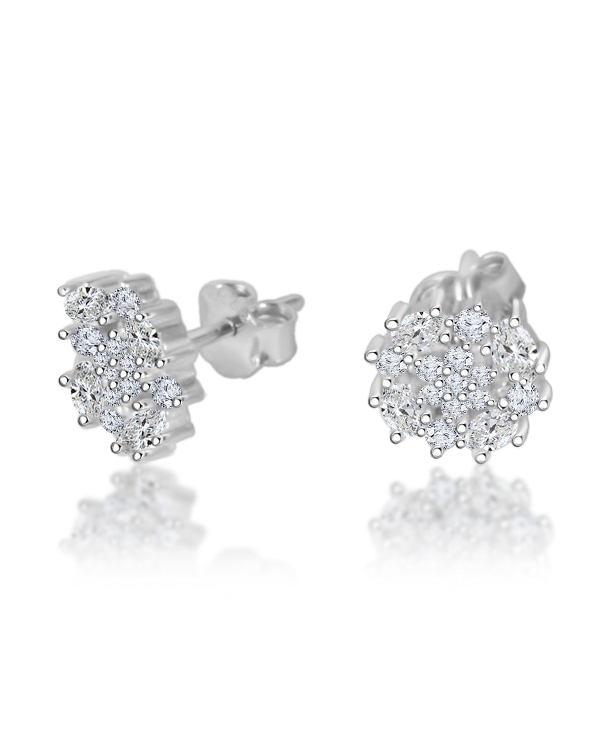 Silver Round Motif Floral 925 Sterling Silver Earrings