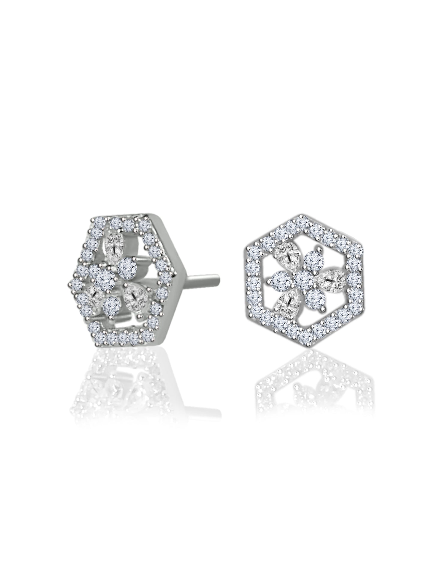 Silver Hexagonal Studs 925 Sterling Silver Earrings