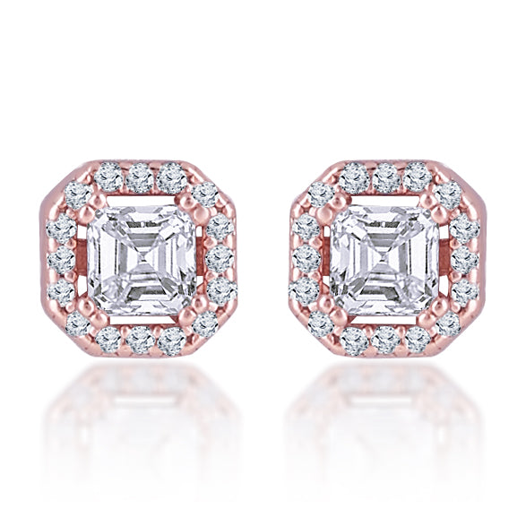 Rose Gold Everyday Studded Solitare 925 Sterling Silver Necklace and Earring Set