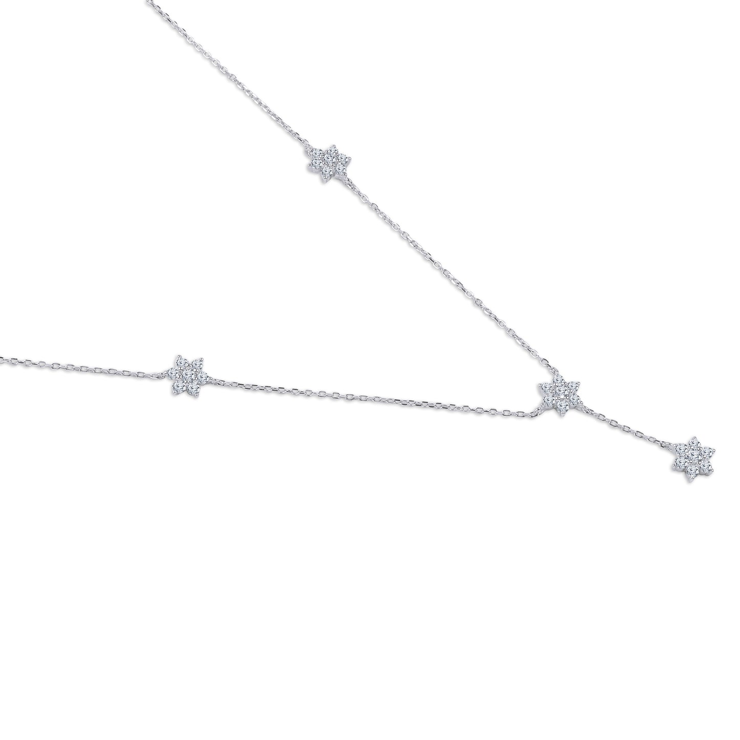 Silver Floral Drop Y 925 Sterling Silver Necklace