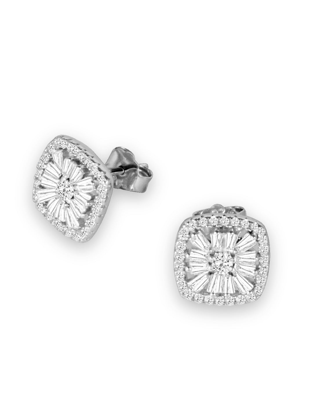 Silver Shimmering Square Studs 925 Sterling Silver Earrings