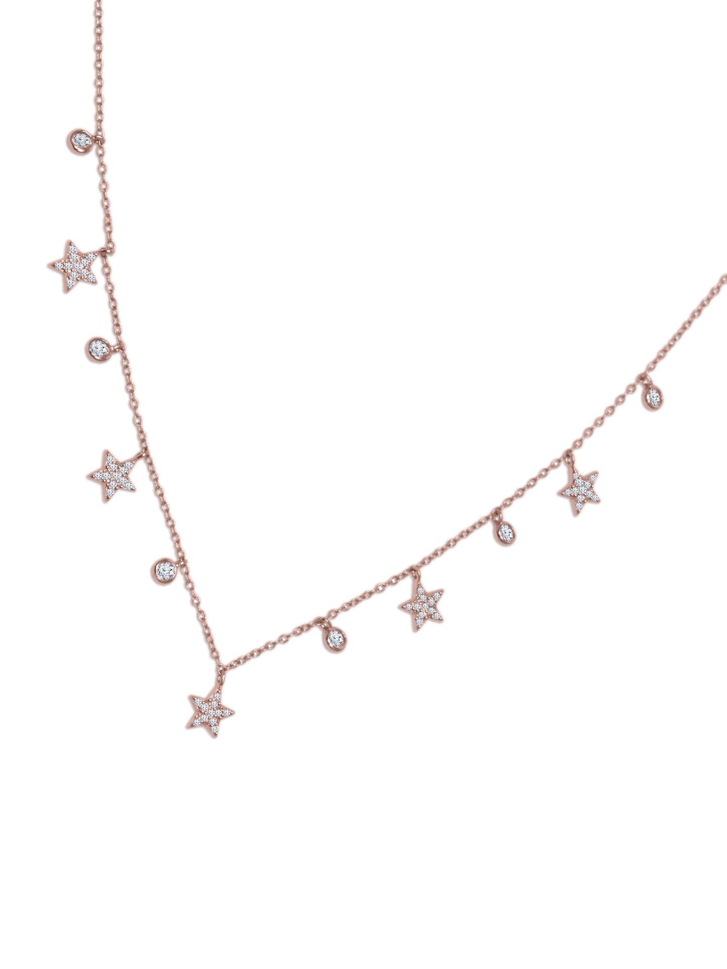 Rose Gold Studded Star Light Charm 925 Sterling Silver Necklace