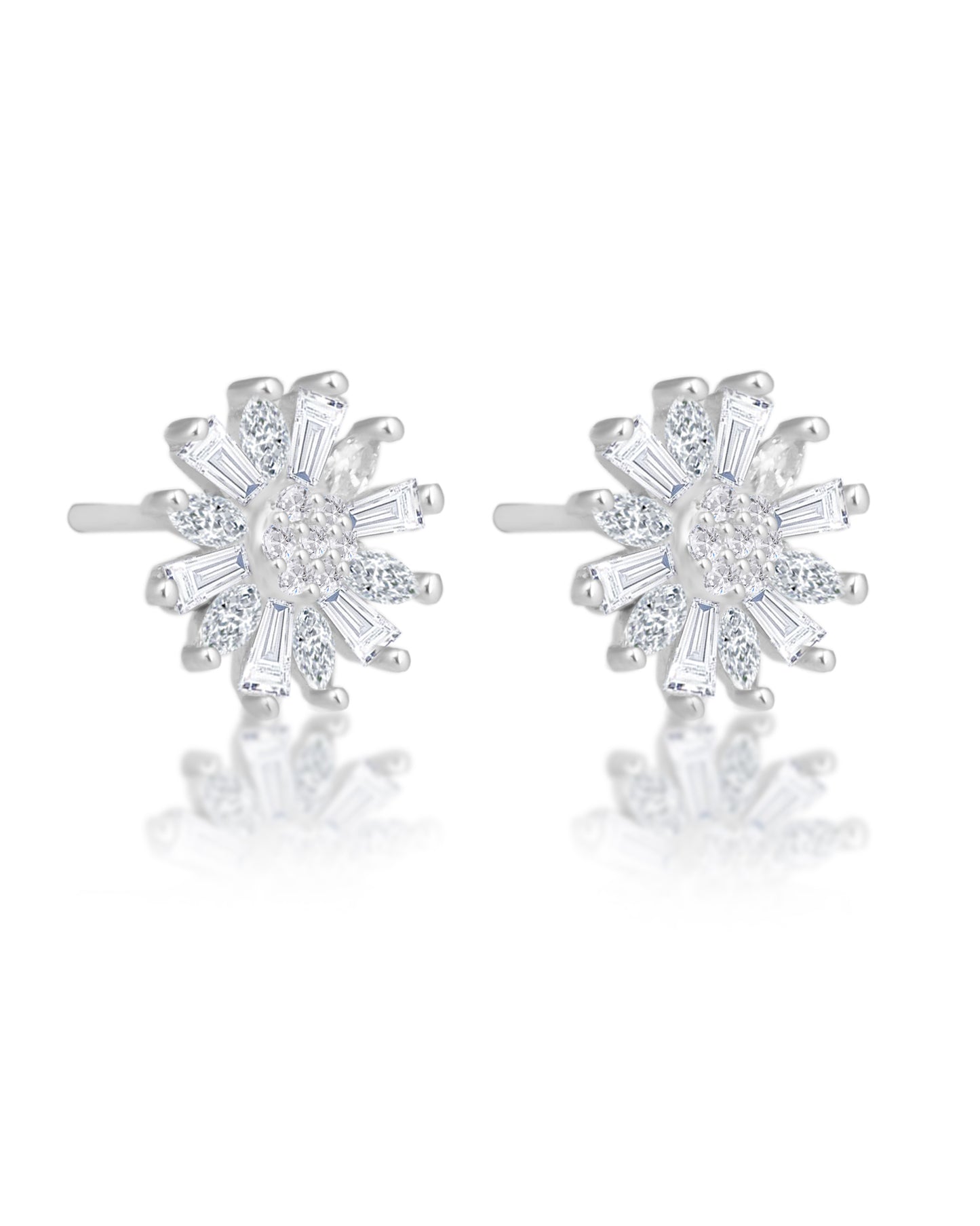 Silevr Dazzling Floral 925 Sterling Silver Necklace and Earring Set