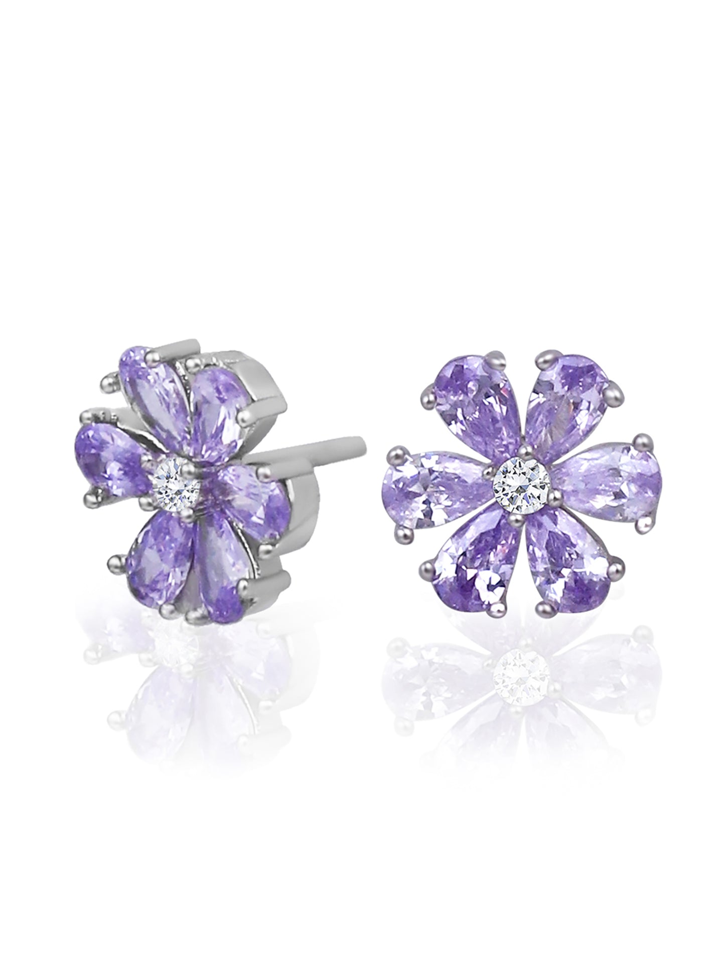 Silver Lavander Floral Studs 925 Sterling Silver Earrings