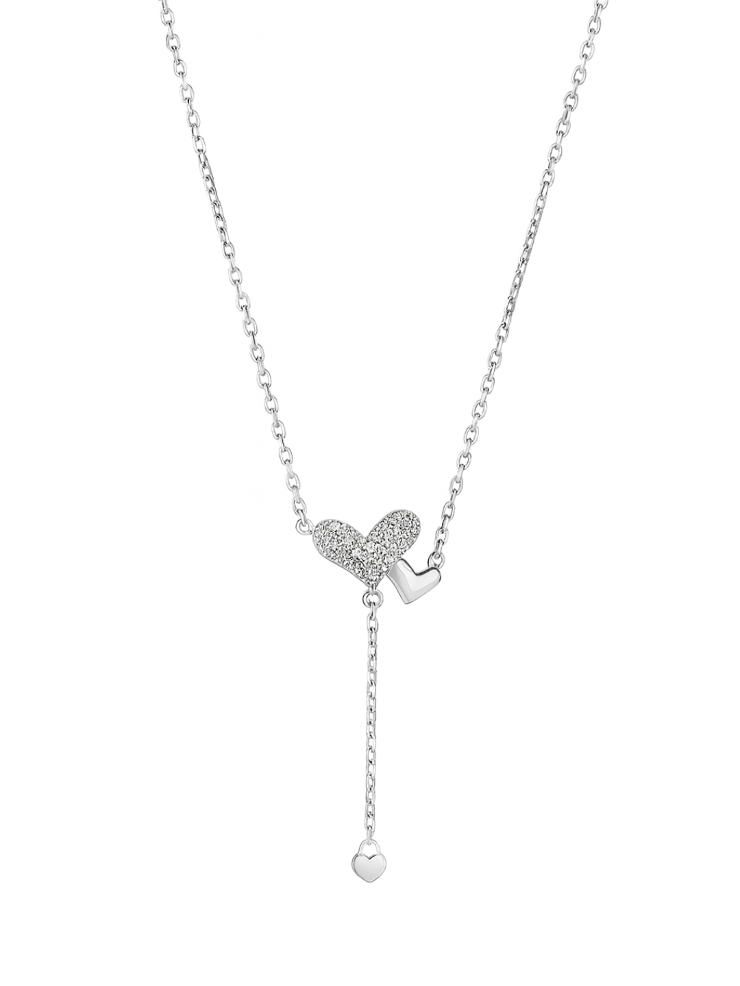 Double Heart Everyday 925 Sterling Silver Studded Necklace For Women