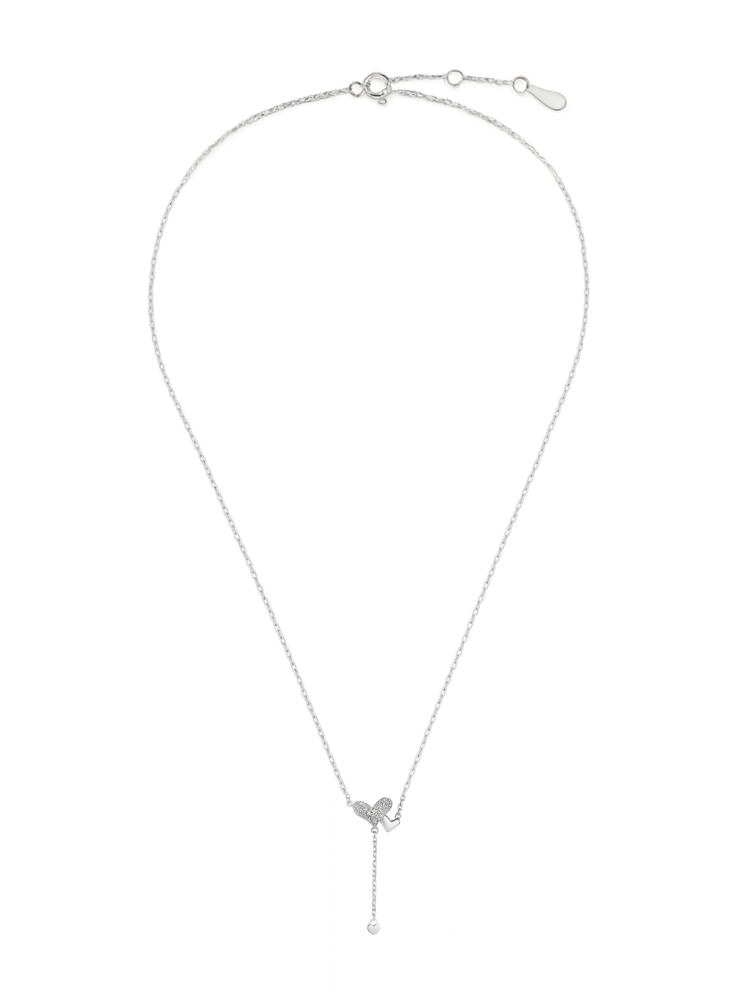 Double Heart Everyday 925 Sterling Silver Studded Necklace For Women