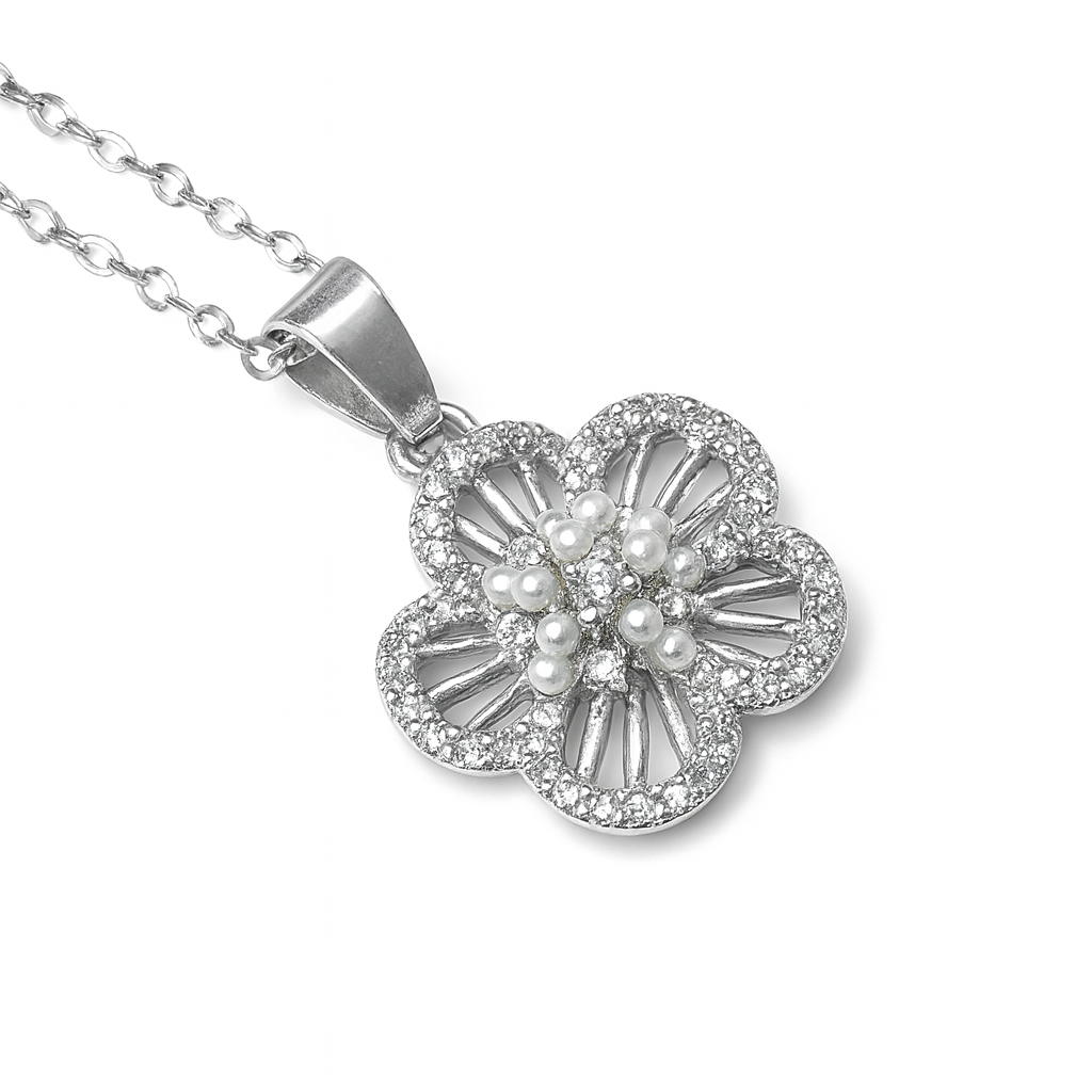 Radiant Blossom 925 Sterling Silver Floral Pendant with CZ Stones