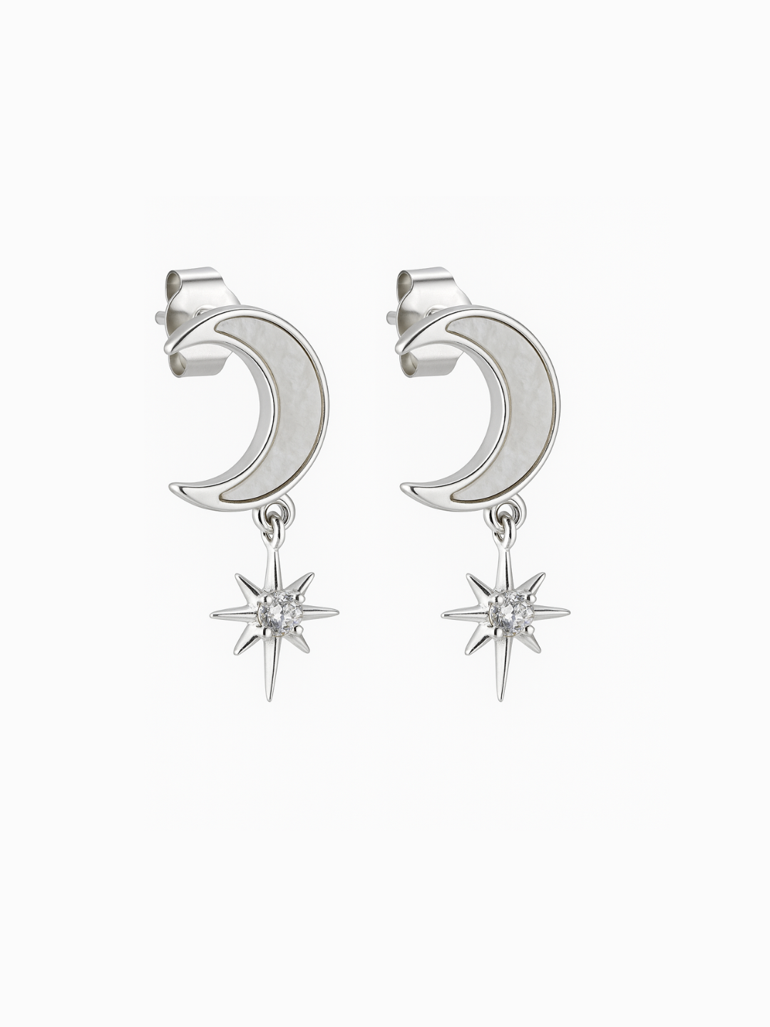 Chaand Sitara 925 Sterling Silver Moon & Star Dangler Earrings