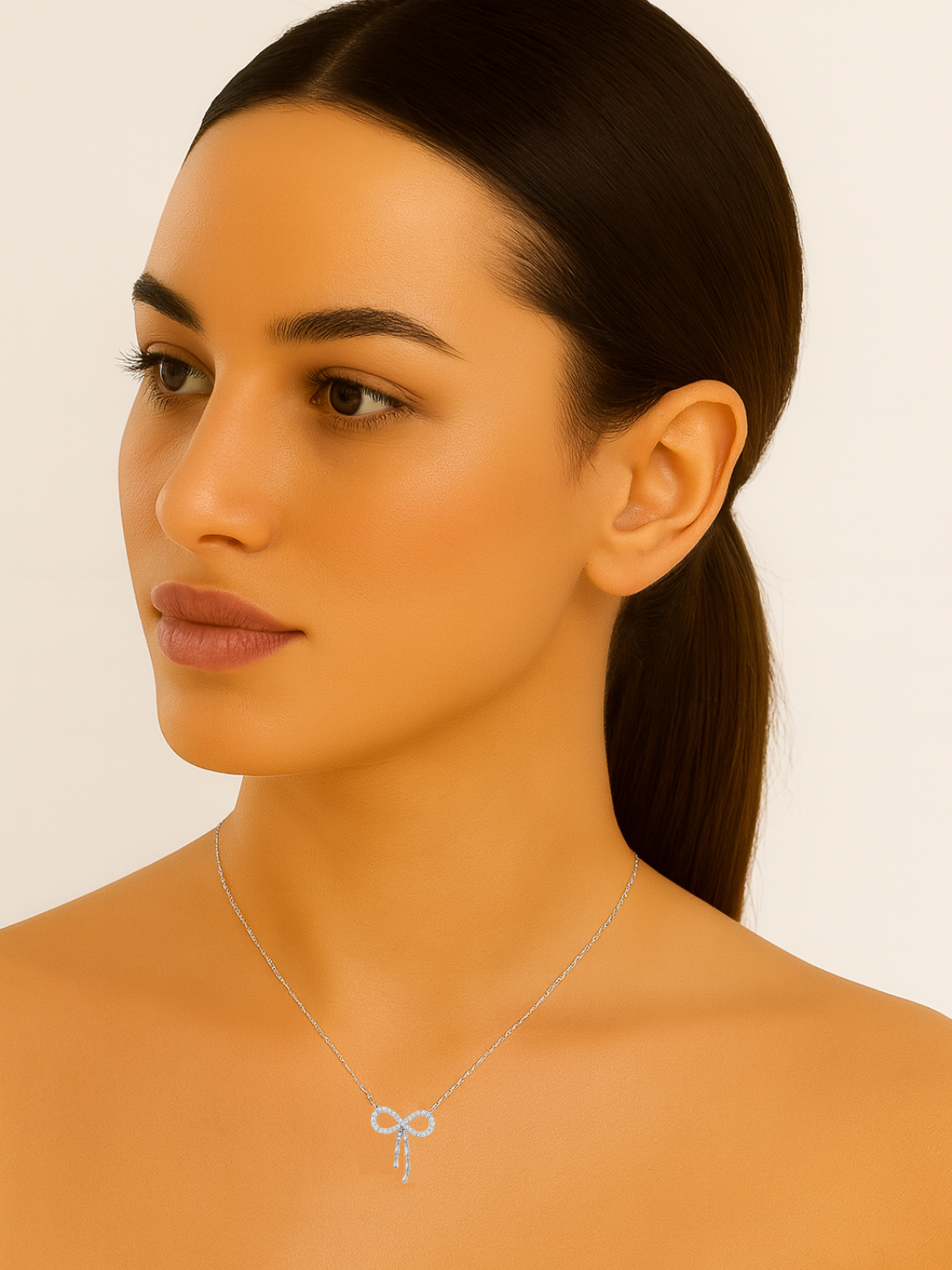 Infinity Bow 925 Sterling Silver Pendant Necklace with Dangling CZ Baguettes
