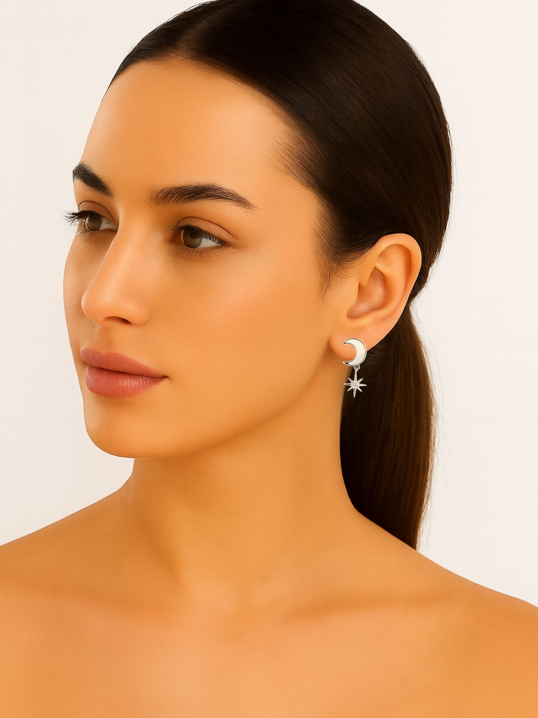 Chaand Sitara 925 Sterling Silver Moon & Star Dangler Earrings