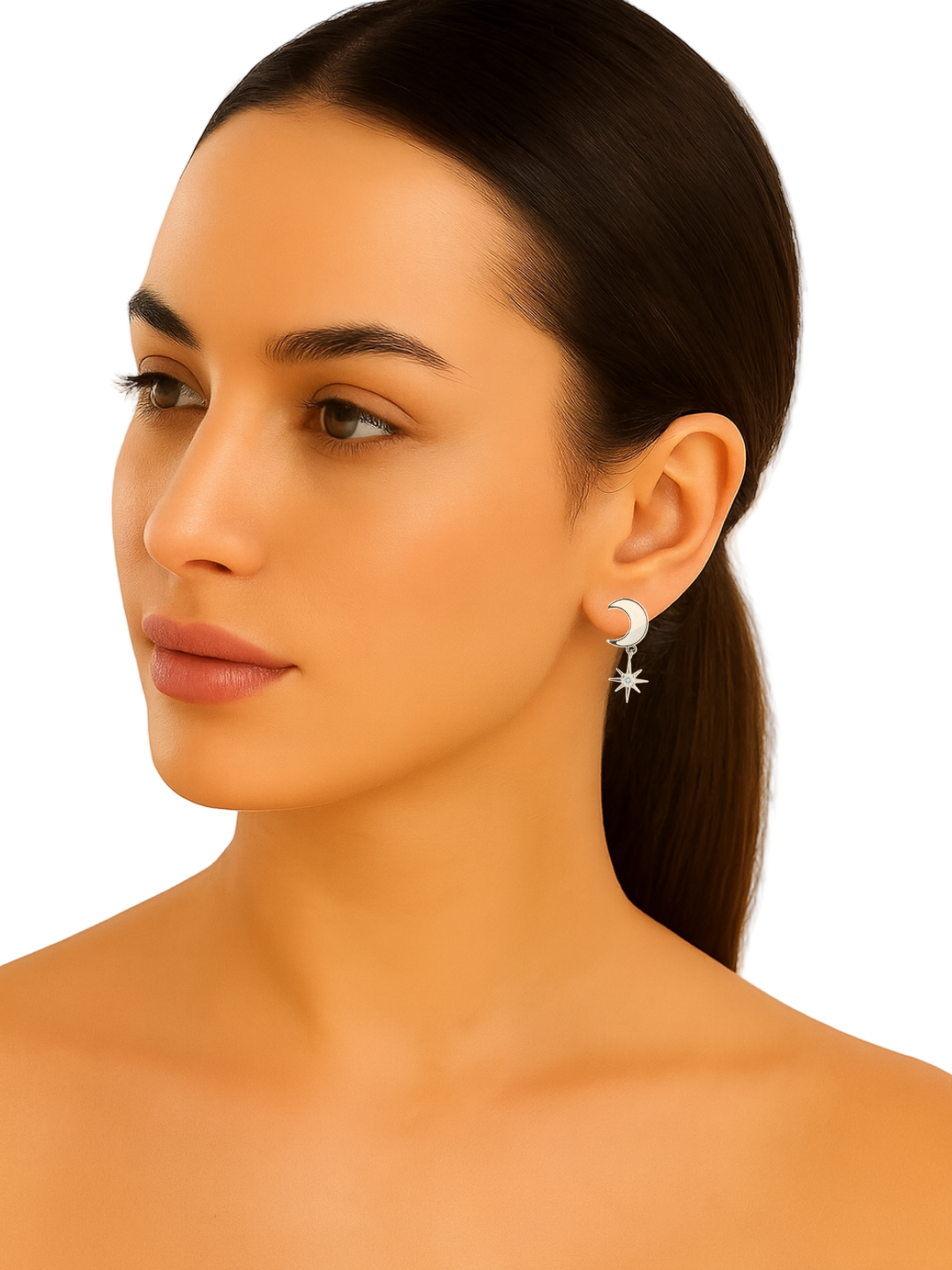 Moon & Star 925 Sterling Silver  Dangler Earrings
