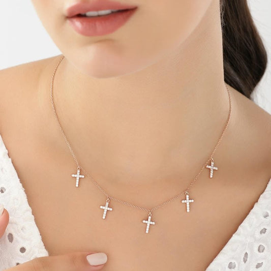 Silver Holy Cross Studded Charm 925 Sterling Silver Necklace