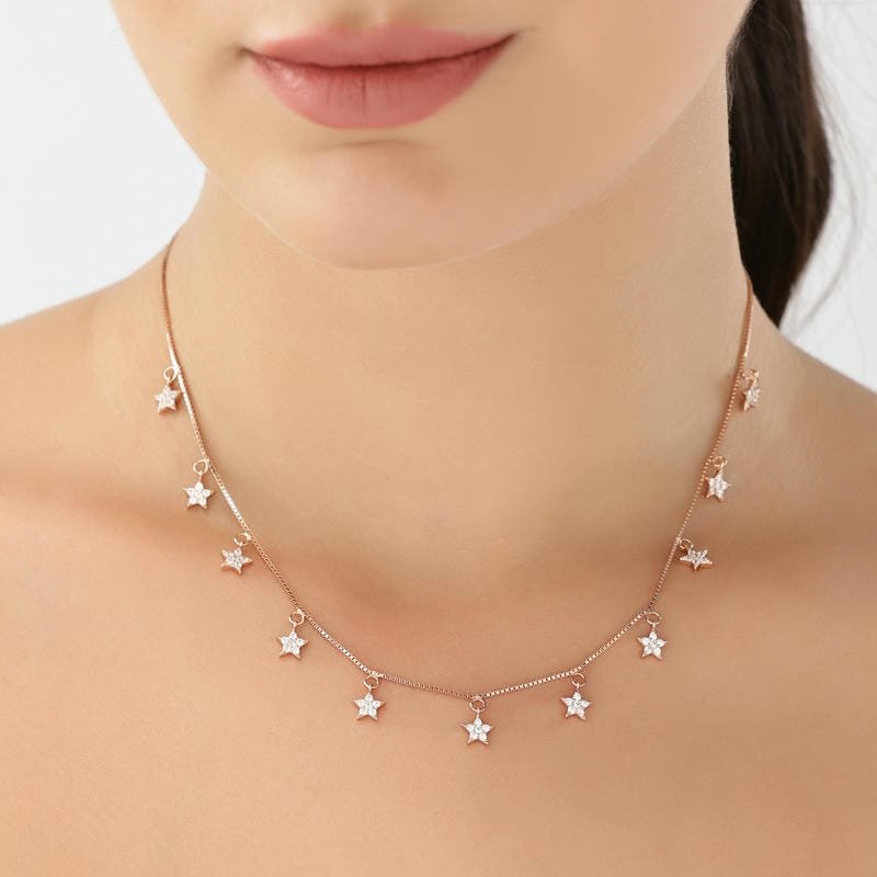 Rose Gold Shine Like A Star 925 Sterling Silver Necklace