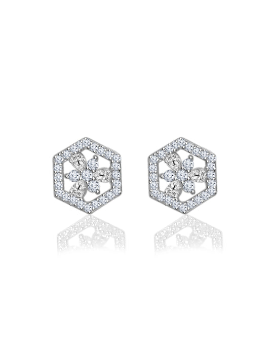 Silver Hexagonal Studs 925 Sterling Silver Earrings