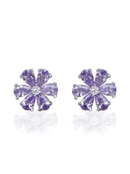 Silver Lavander Floral Studs 925 Sterling Silver Earrings